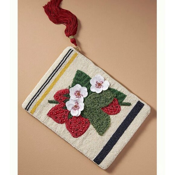 The Fiona Large Beaded Pouch Strawberry Motif - Picture 1 of 1